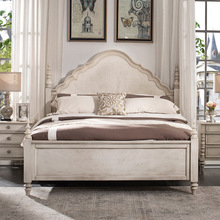美式乡村实木双人床法式欧式罗马柱白色做旧高背弧形卧室1.8米床