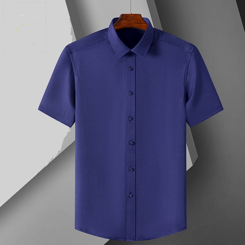 New Men's Stretch Short-Sleeved Shirt Solid Color Workwear Business Casual Fashion Work Clothes High-End Shirt One Piece Dropshipping