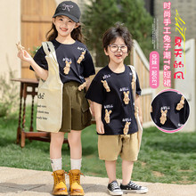儿童立体兔子套装2024夏季新款洋气韩版男女童休闲T恤短裙两件套