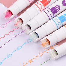 6色手账花边笔波浪花型荧光笔diy轮廓曲线笔学生可爱标记画画笔