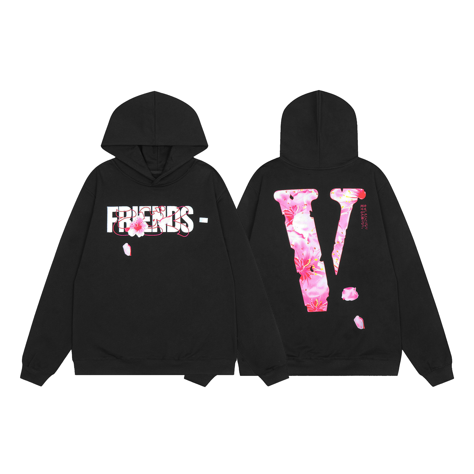 亚马逊秋冬新款潮牌高街迈阿密限定大v设计粉色印花男女连帽卫衣