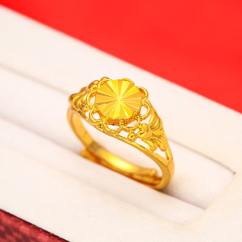开口车花黄铜镀黄金女戒 镀24k金戒指 越南沙金女士仿金戒指