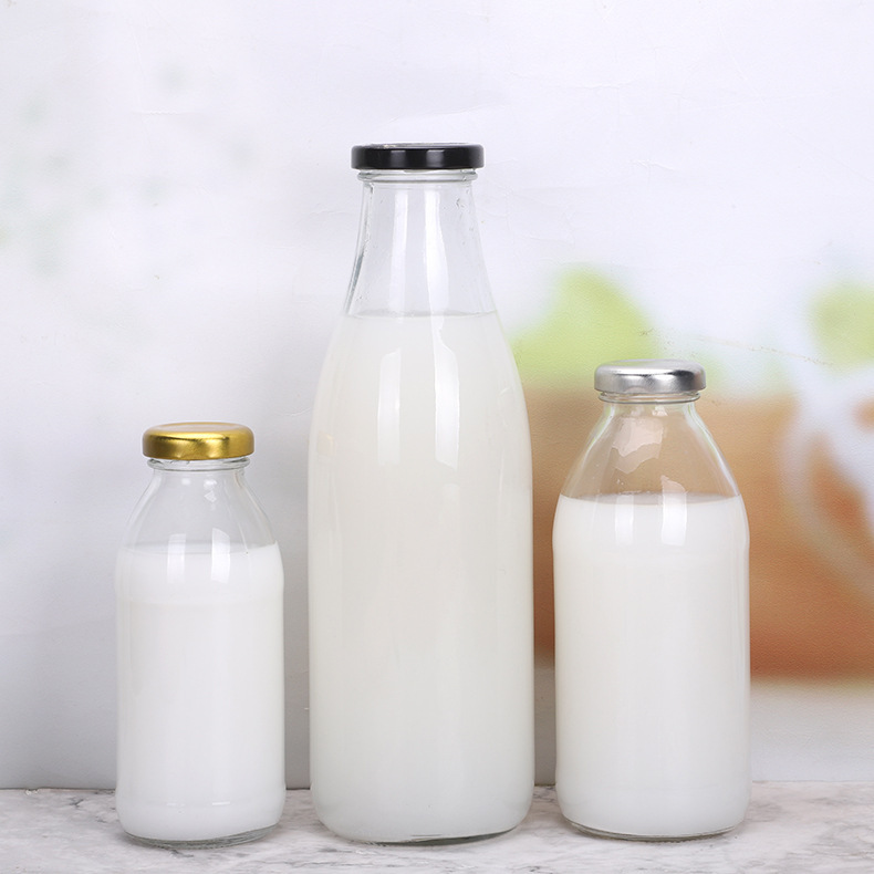 批发大口牛奶瓶豆浆空玻瓶带盖密封铁盖玻璃瓶500ml饮料玻璃瓶
