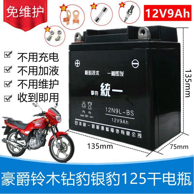 摩托车电瓶12v通用豪爵铃木钻豹银豹男士免维护电池12v9a干电瓶跨
