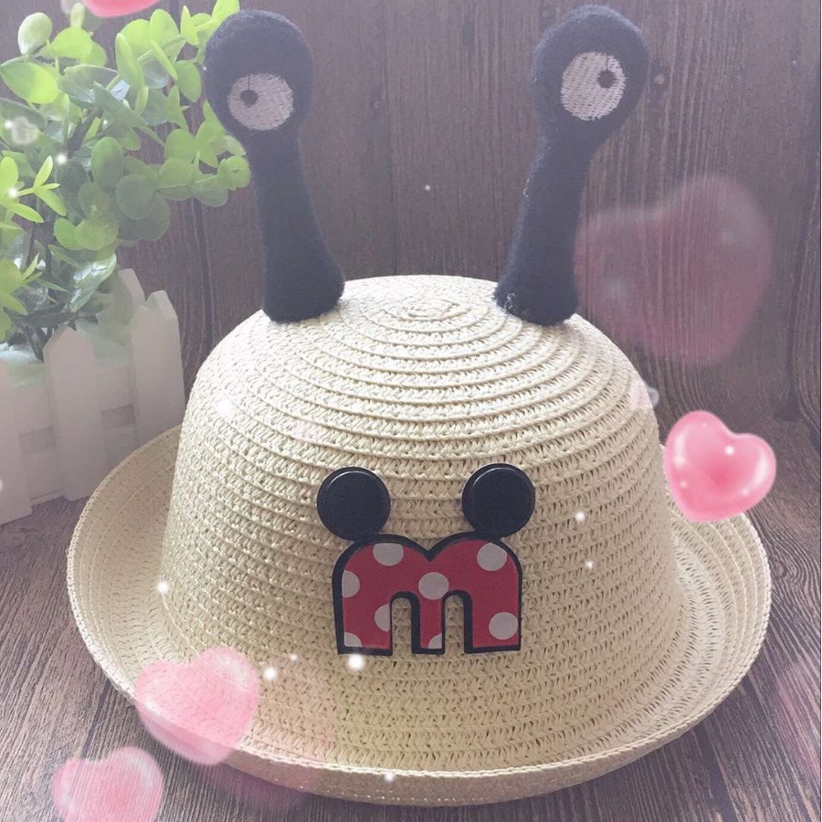 M 小嘴立体耳朵造型草帽天线宝宝夏季儿童遮阳帽昆虫盆帽太阳帽