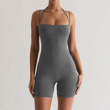 K23RP618欧美女装春季新款性感低胸无袖吊带挂脖修身提臀连体短裤