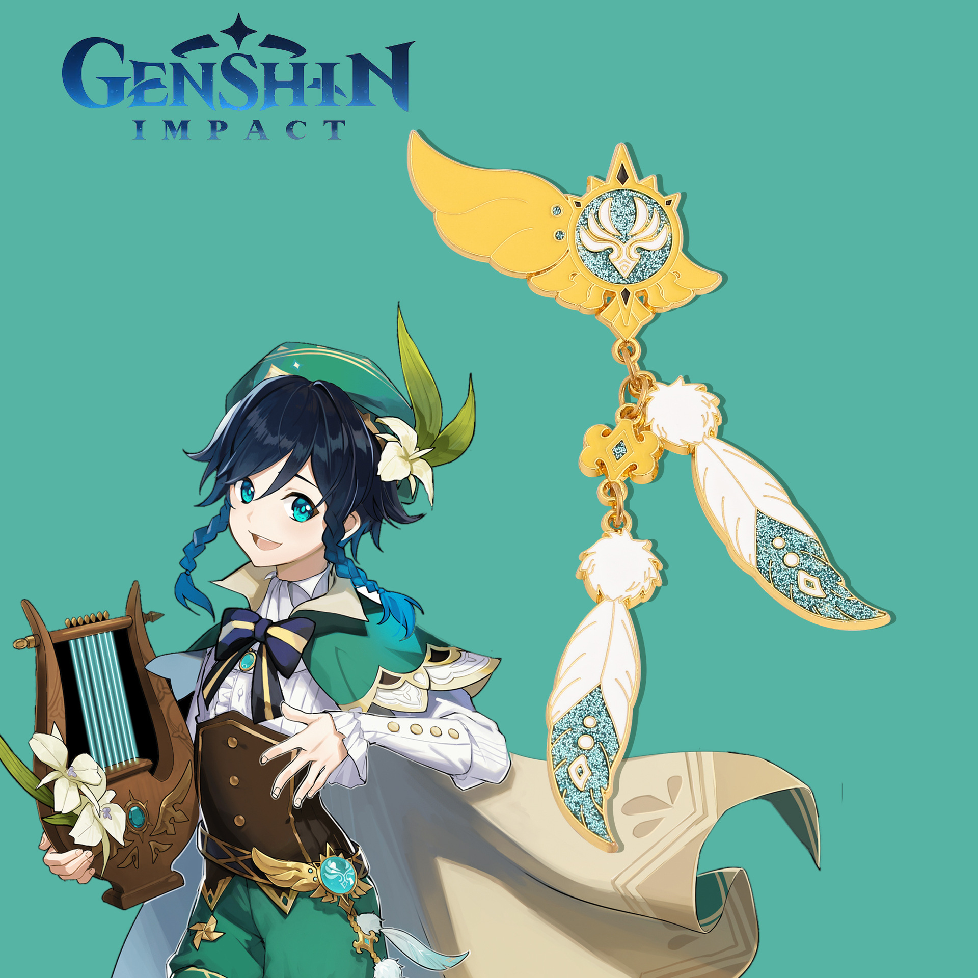 原神胸针高档巴巴托斯温迪神之眼金属徽章挂件jk吧唧仿钥匙扣夜光