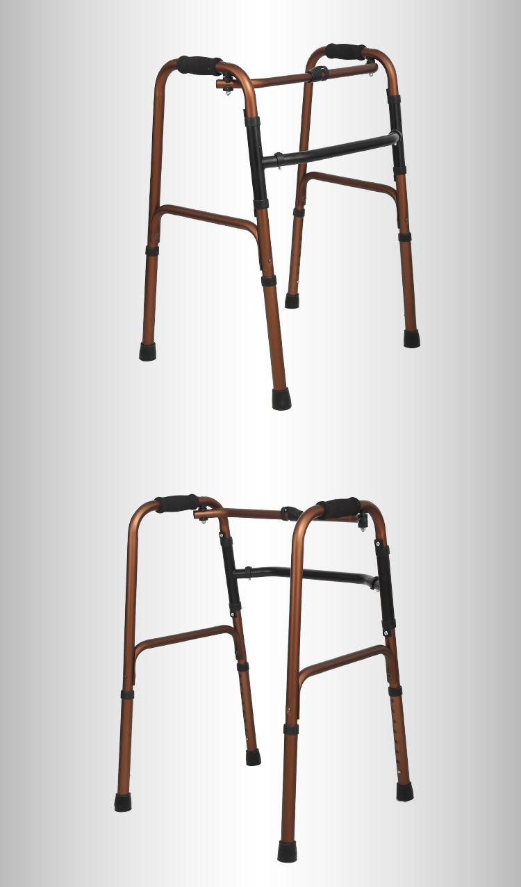 老年助行器助步器铝合金步行器可调老人可折叠古铜学步车四脚拐杖