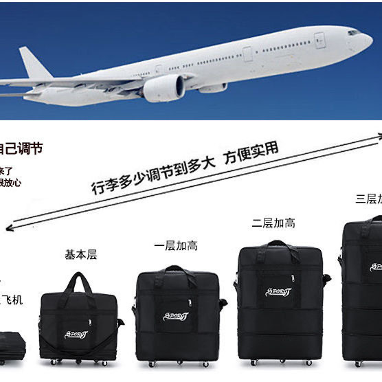 Large Capacity Folding Air Consignment Bag Multi-Layer Extended Boarding Travel Bag Oxford Cloth Universal Wheel Lightweight Moving Bag