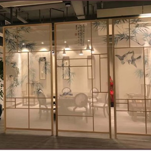 半透网纱屏风画进门玄关隔断纱帘打印喷绘中式山水画 半透明丝绢