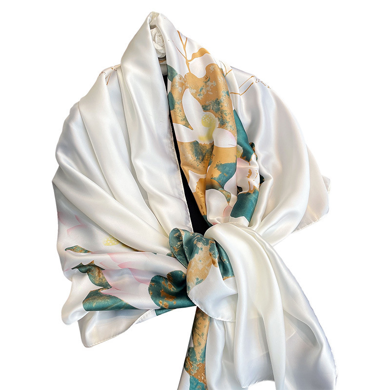 Best-Seller on Douyin Affordable Luxury Style Silk Scarf Women's Outer Wear Spring and Summer New Artificial Silk Fashion Flower Sunscreen Scarf Shawl