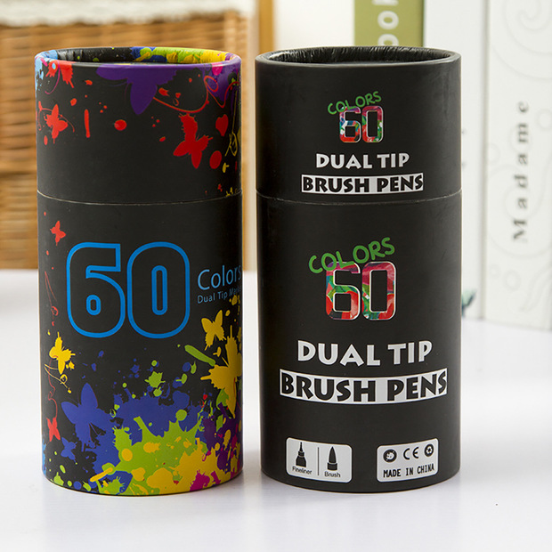 儿童绘画水彩马克笔套装 60色双头马克软毛笔头水彩笔定制批发