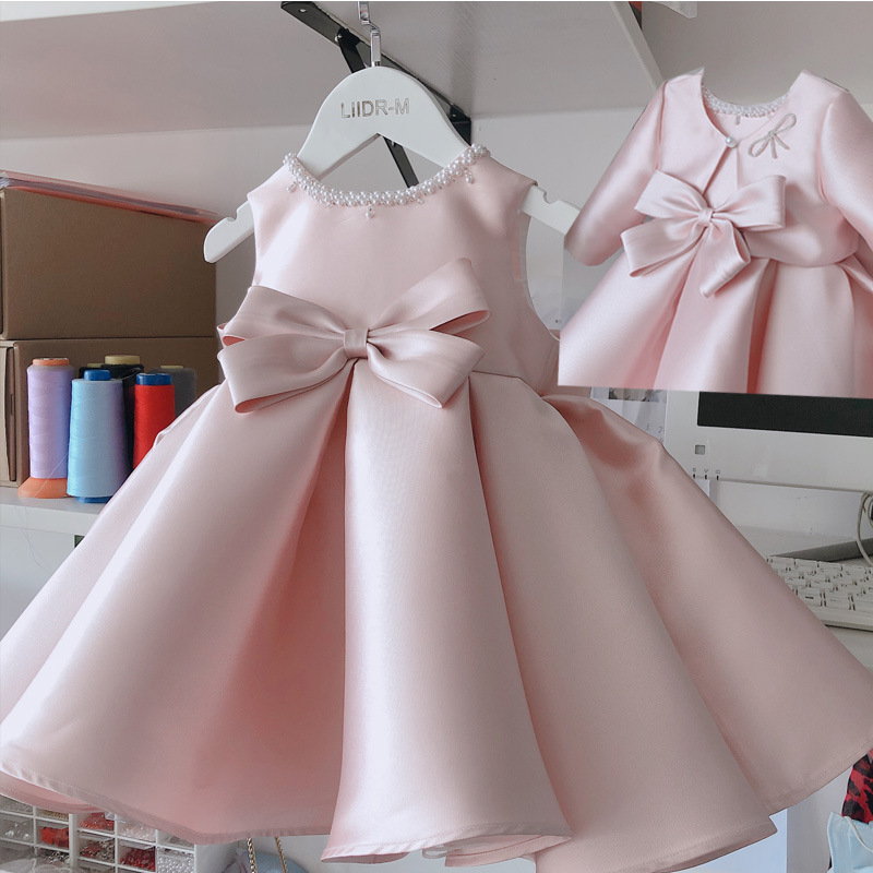 儿童礼服粉色女宝宝儿童周岁生日质感礼服节日钢琴演出服公主裙秋