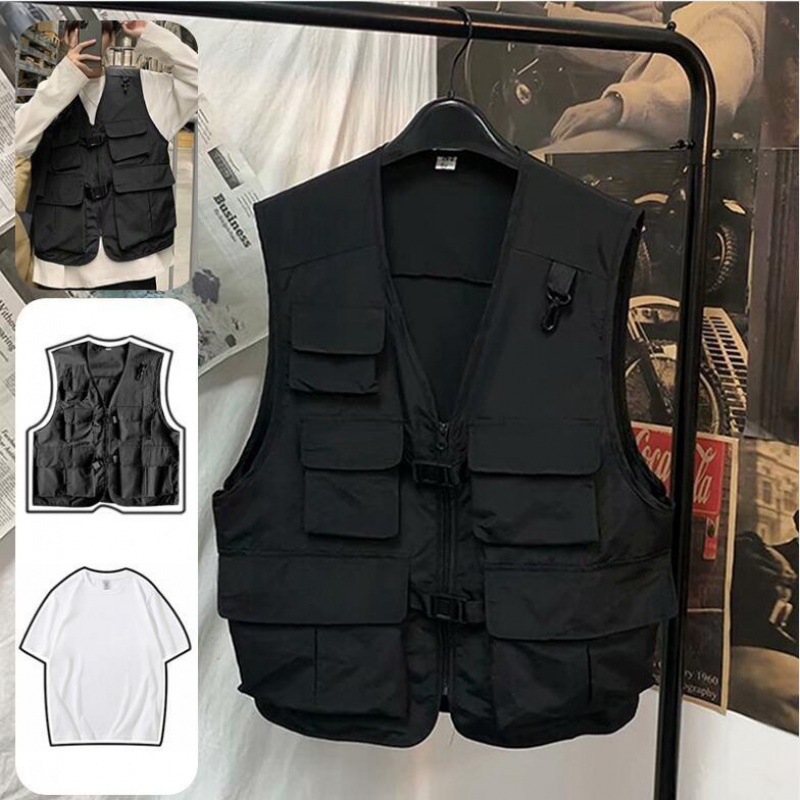 机能风工装战术马甲男士ins国潮暗黑潮牌嘻哈坎肩薄款背心外套
