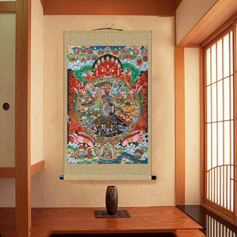十二缘起六道轮回卷轴画因果报应唐卡生死轮回供奉挂画结缘佛像画