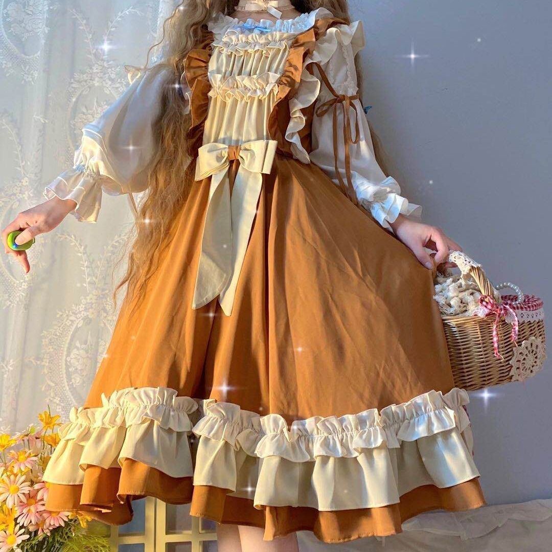 原创正版金牛座jsk日常lolita吊带荷叶边洋装洛丽塔裙子白菜秋冬