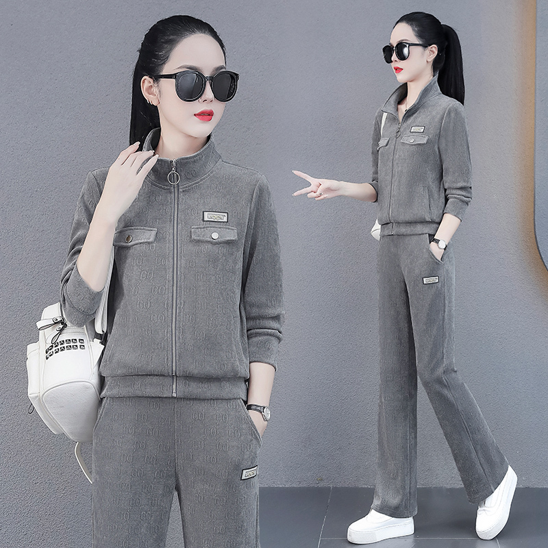 2023秋季新款女士休闲运动套装长袖长裤洋气跑步运动服女装春外套