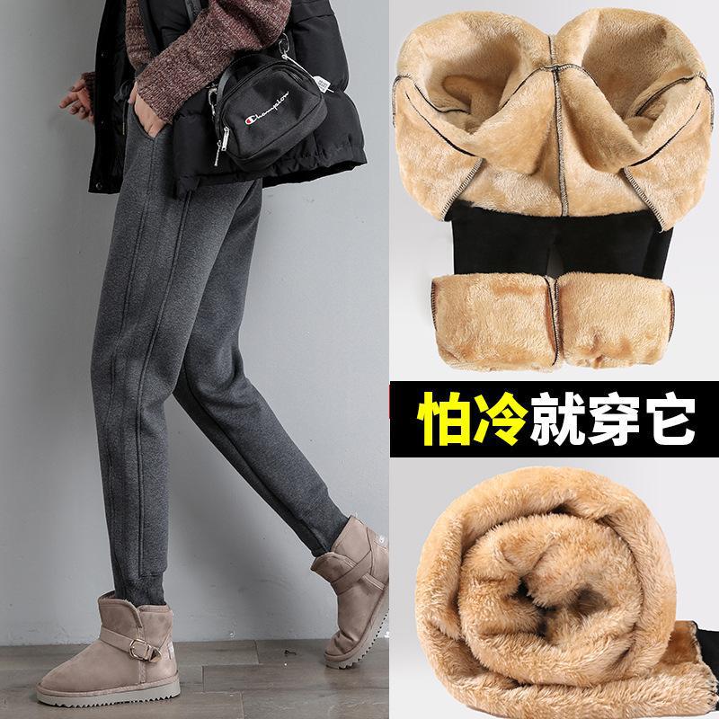 加绒加厚运动裤女秋冬季仿毛羊羔绒女裤外穿裤子宽松棉裤休闲卫裤