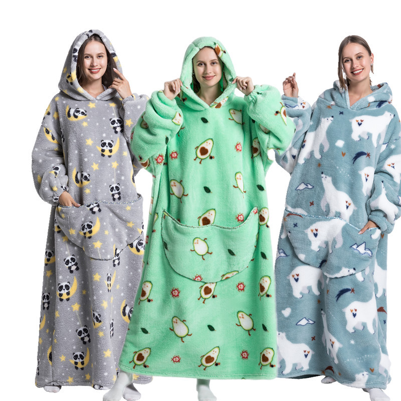 毛毯连帽衫可穿戴御寒服毯子运动衫超大号加厚保暖懒人卫衣加长款