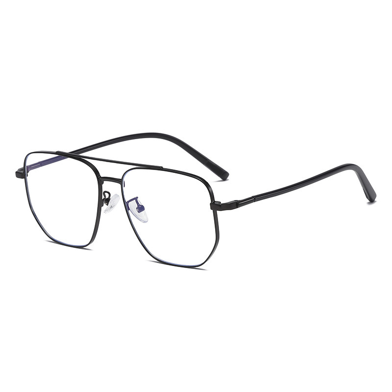 Retro Metal Large Square Frame Double Beam Pilot Glasses Frame Men's Anti-Blue Light Glasses Plain Glasses Myopia Glasses Rim Glasses Frame