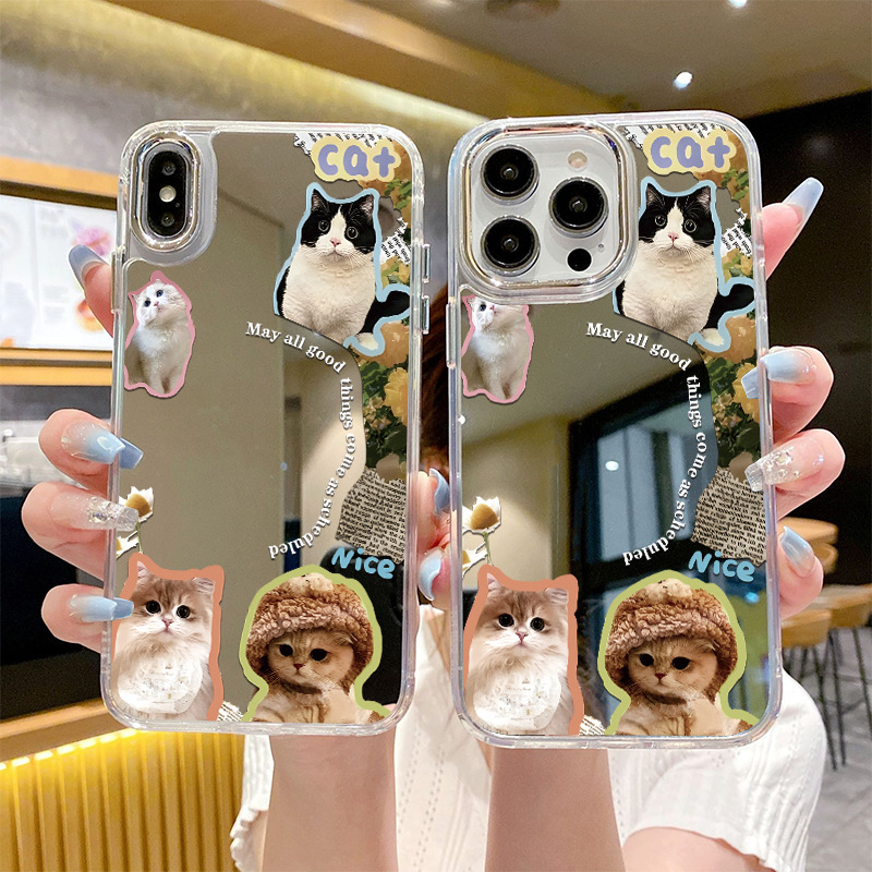 小红书爆款猫咪手机壳苹果15Pro适用iPhone17女生手机壳带镜子16P