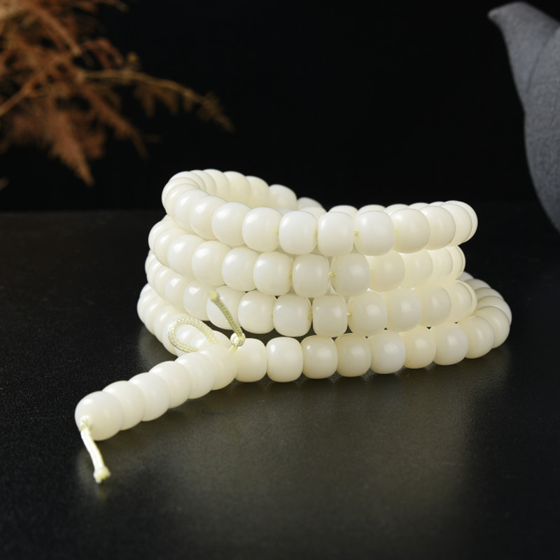 White Jade Bodhi Pieces 108 Barrel Apple round Beads Bracelet White Jade Bodhi Crafts Prayer Beads Bracelet Wholesale
