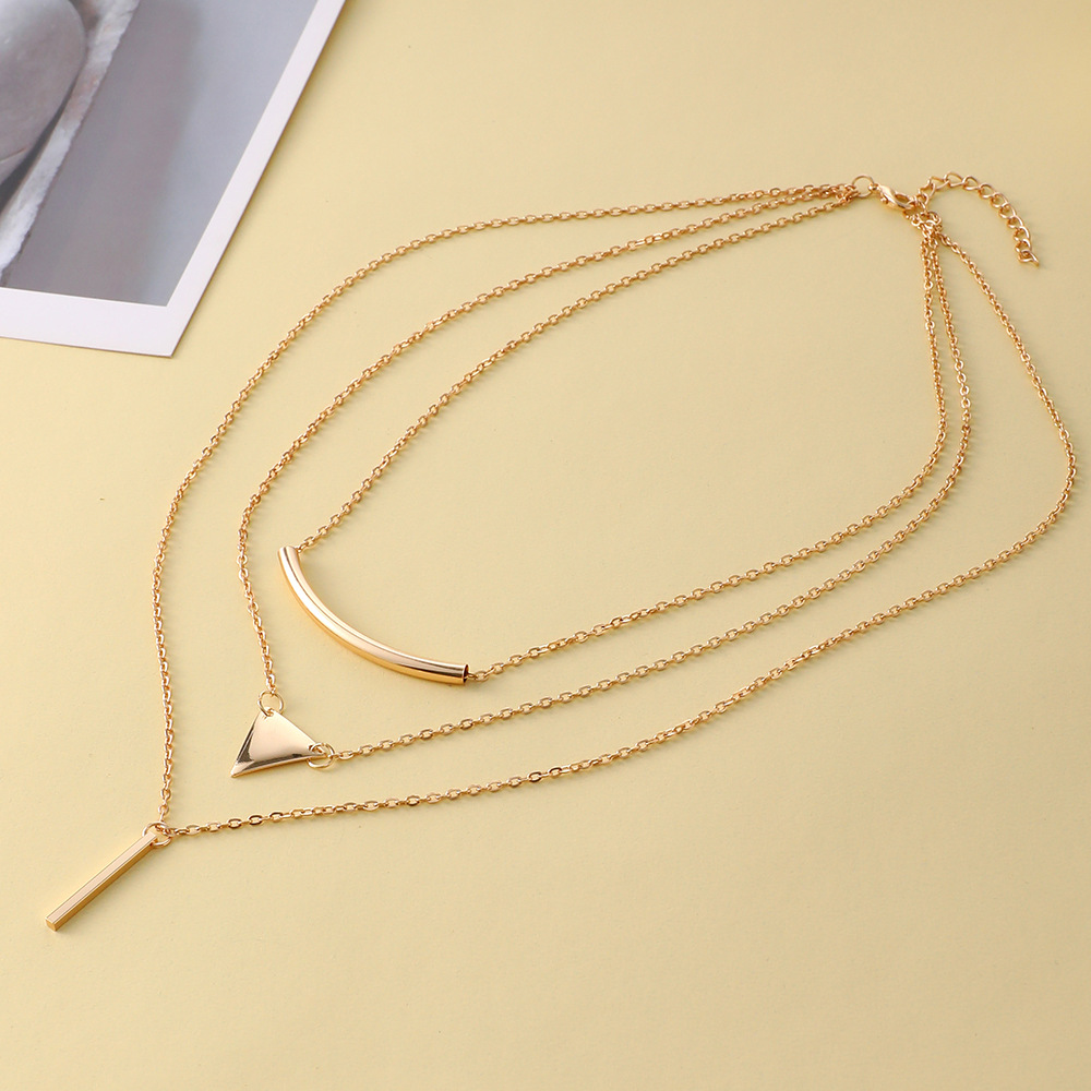 Europe and America Cross Border Aliexpress New Necklace Fashionable Golden Triangle Geometric 3 Layers Necklace Neck Accessories Factory Direct Sales