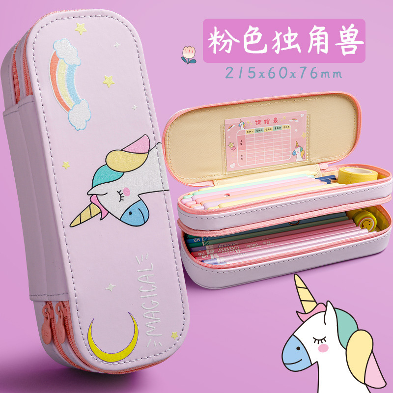 Multifunctional Pencil Case Stationery Case Girl Heart Ins Trendy Double Layer Junior High School Creative Large Capacity Canvas Korean Style Primary School Students