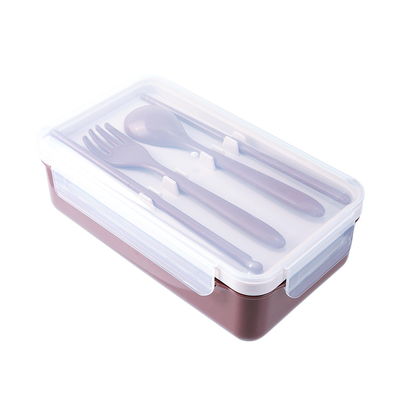 Divided Lunch Box Microwaveable Japanese Portable Plastic Three-Grid Lunch Box Student Lunch Box Spoon Fork Chopsticks Factory Wholesale