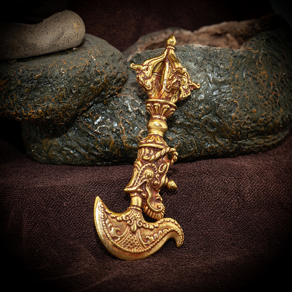 铜器三面普巴金刚杵马头金刚橛铜金刚斧藏式供器火鸟佛堂小摆件