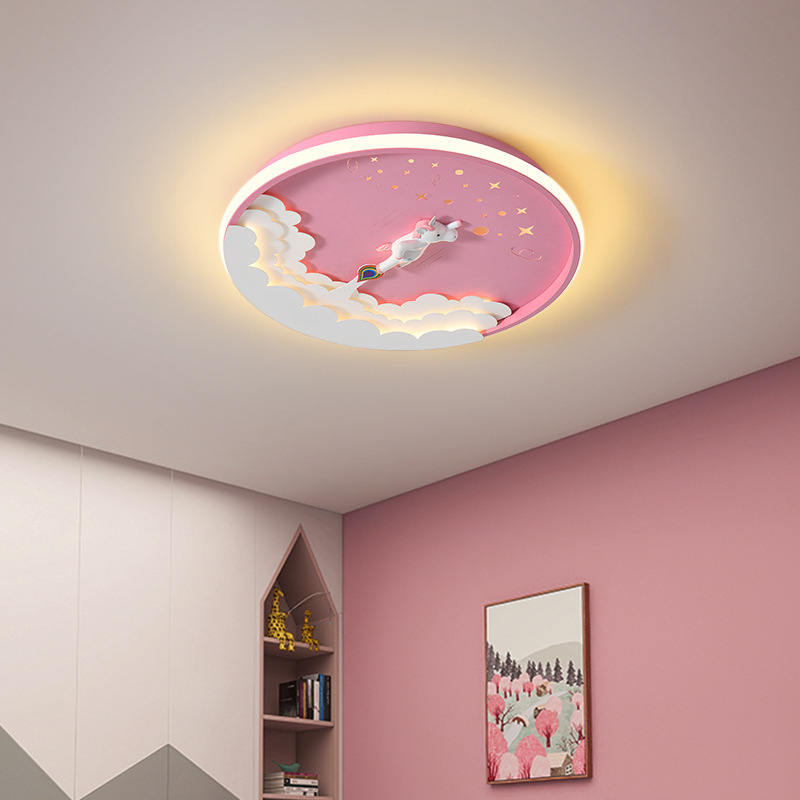 Led Children's Room Ceiling Light Creative Boys and Girls Cartoon Unicorn Study Internet Celebrity Space Shuttle Bedroom Lamps