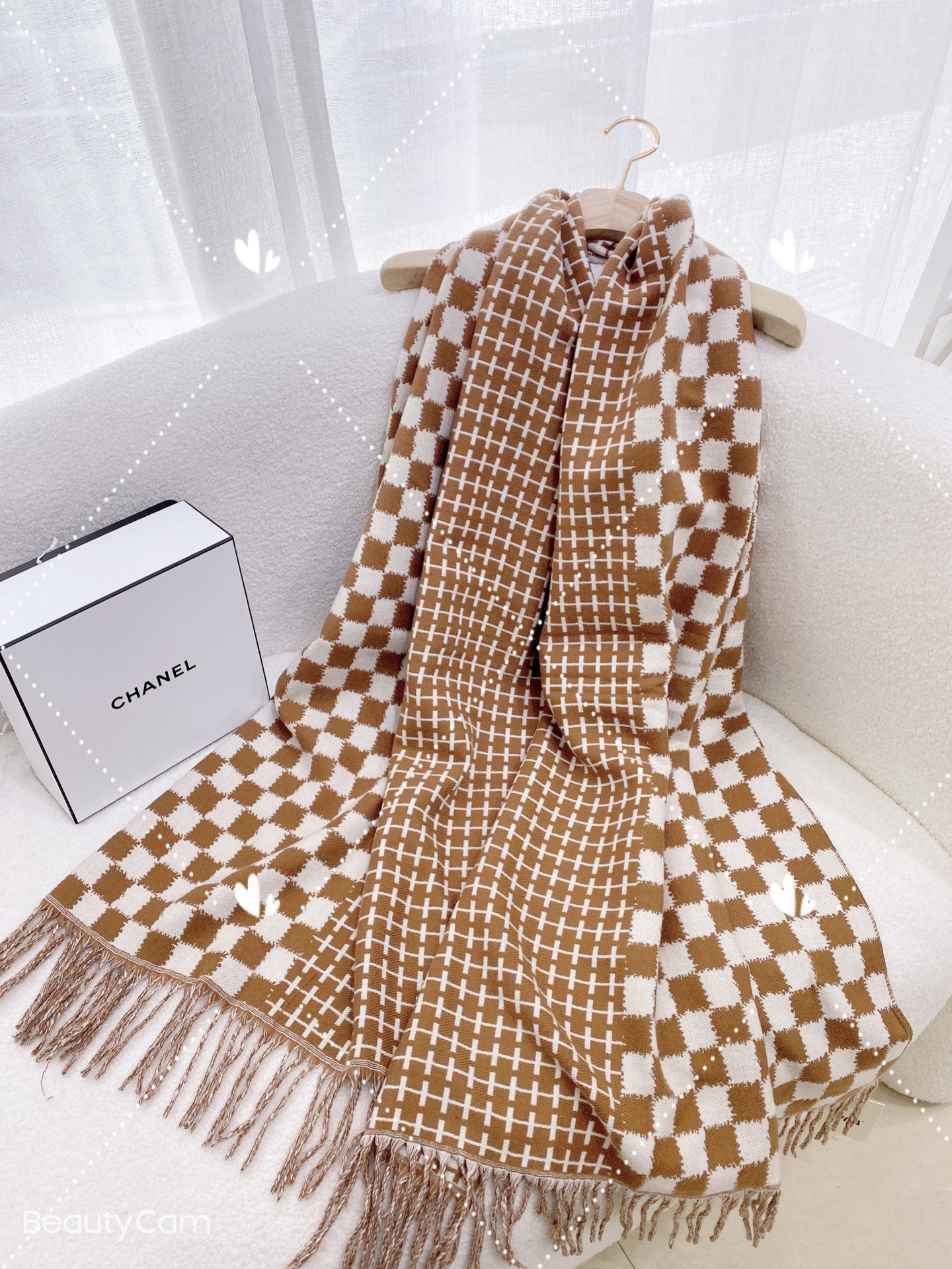 Autumn and Winter New Elegant Long Fringe Letters Chessboard Plaid Scarf Scarf Women's Thickened Long Section Cashmere-like Talma