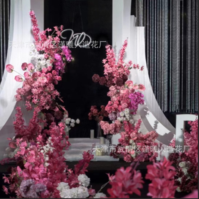 仿真花玫红色系假花婚庆绢花手工花婚礼堂背景花墙插花装饰绣球花