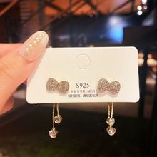 S925银针耳环韩国一款两戴耳钉新款潮蝴蝶结流苏时尚甜美风耳饰女
