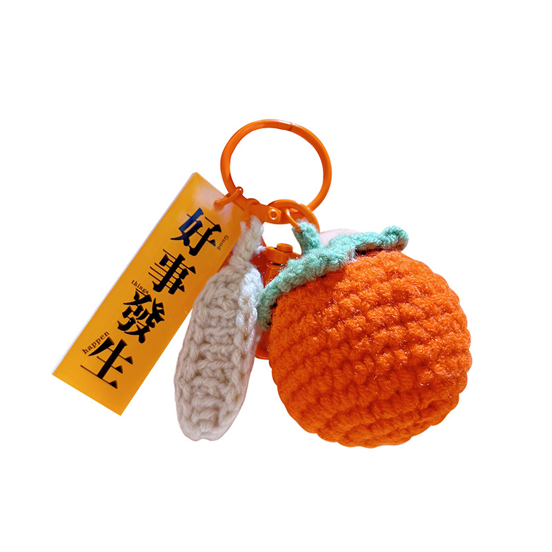 Hand-Woven Good Things Happen Keychain Car Plush Pendant Cute Persimmon Bag Ornaments Small Gifts Wholesale