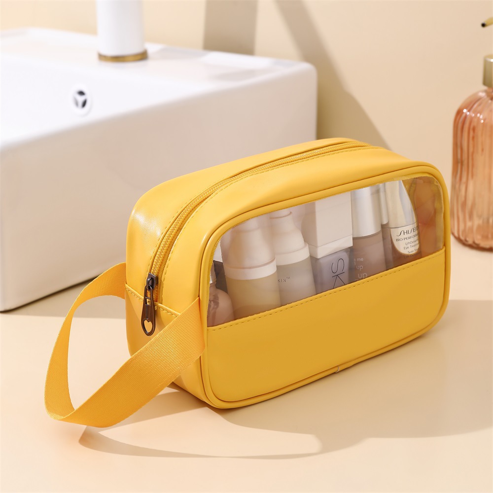 Transparent Makeup Wash Bag Portable Pu Bath Bag Waterproof Large Capacity Storage Bag PVC Stitching Cosmetic Bag