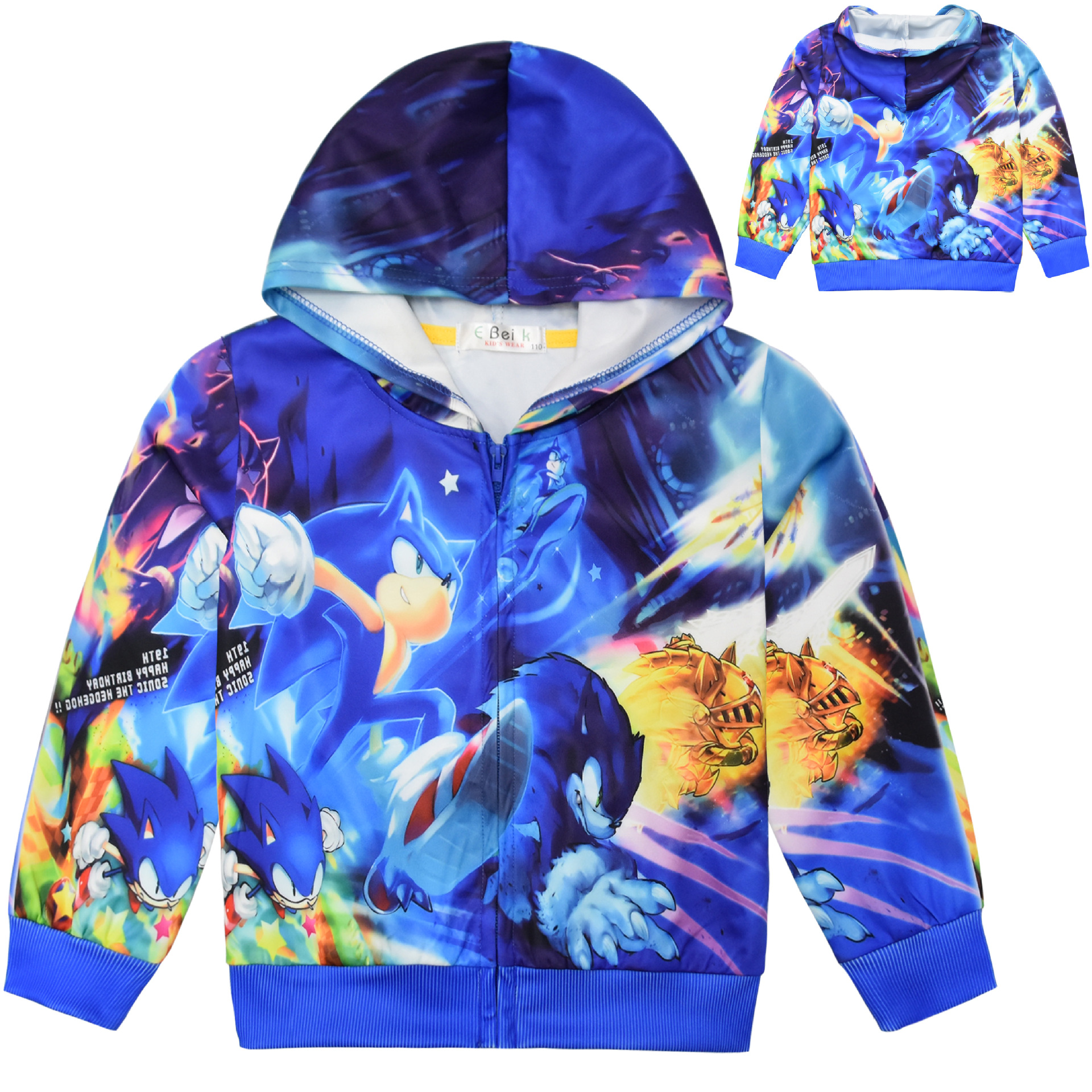 2021万圣节服装 sonic刺猬索尼克音速小子拉链连帽外套夹克衫3583