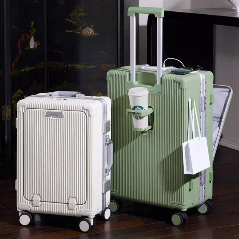 24寸旅行箱多功能行李箱铝框前置开口开盖拉杆箱密码箱20寸登机箱