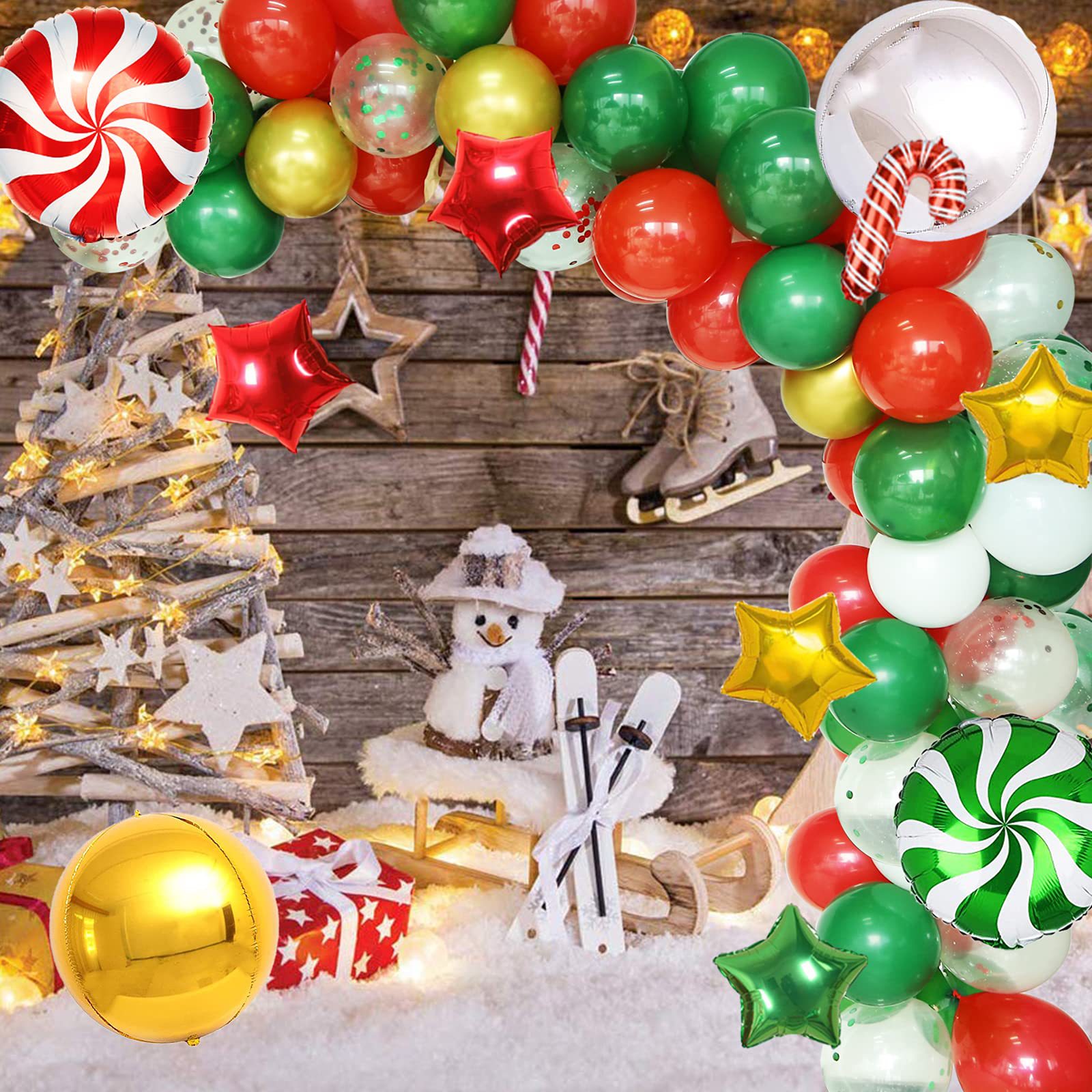 新款圣诞气球套装糖果拐杖五角星风车4d铝膜气球12寸亮片纸屑气球