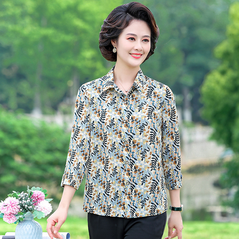 2024中老年女装杭州丝绸真丝衬衫女妈妈桑蚕丝衬衣香云纱缎上衣