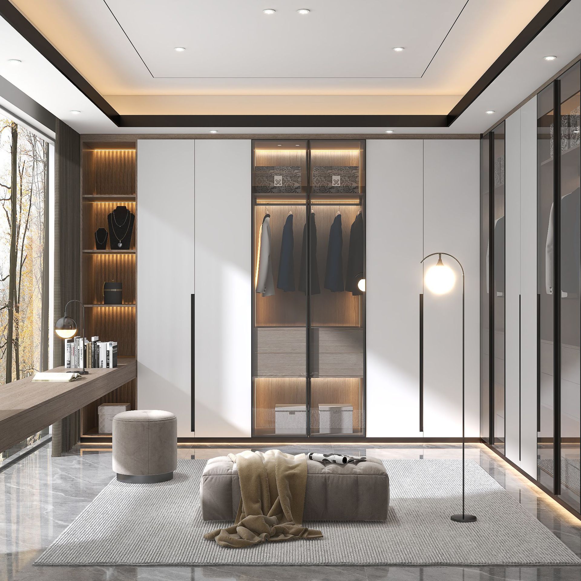 广州现代简约轻奢极简衣帽间北欧日系风板卧室衣柜全屋定制家具