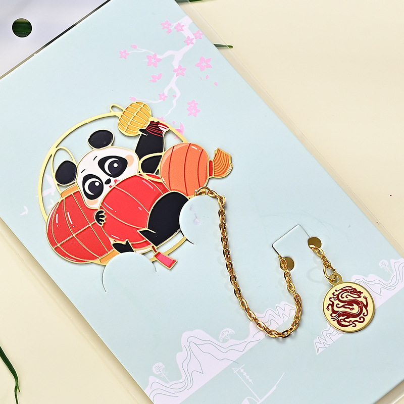 Metal Creative Bookmark Customized Red Festive Panda Page Pendant Creative Student Ins Style Reading Page Clip