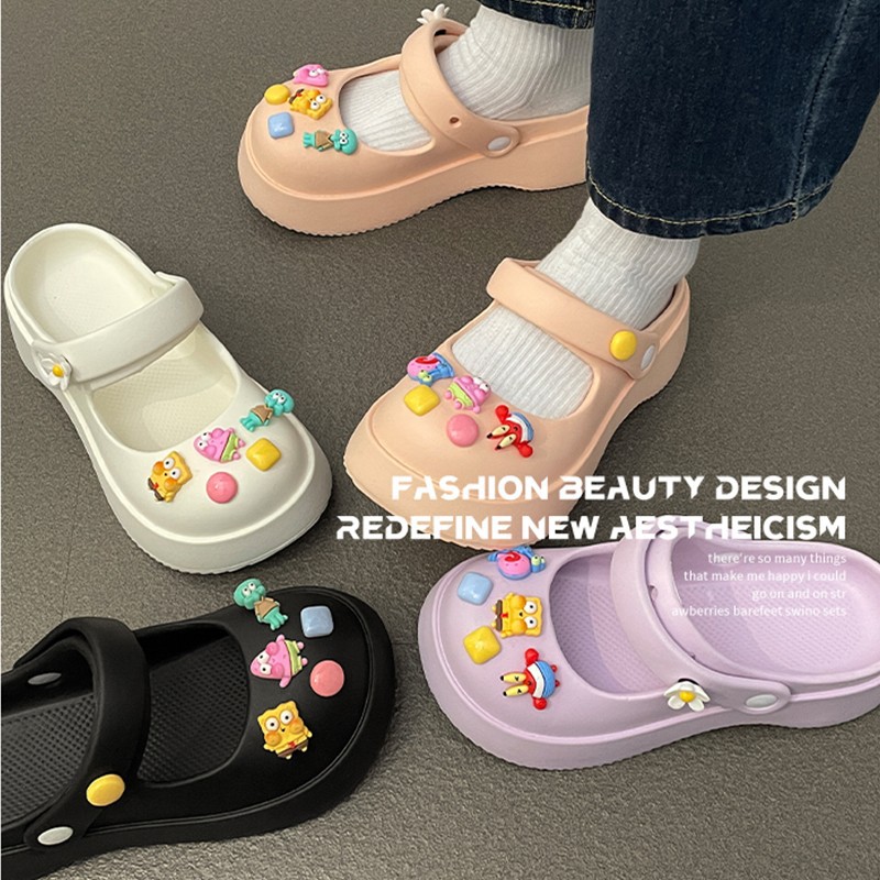 New Mary Jane Platform Coros Shoes Women's Korean-Style Outdoor DIY Breathable Closed Toe Beach Half-Pack Sandals Wholesale