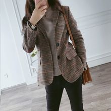 格子小西服外套女2023春秋新款短款韩版修身显瘦大码女士西服上衣