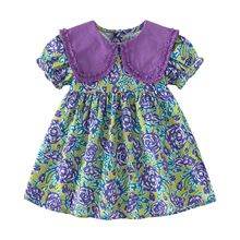 夏季新款童装女童可爱紫色翻领花朵裙女宝宝婴儿裙短袖洋气公主裙