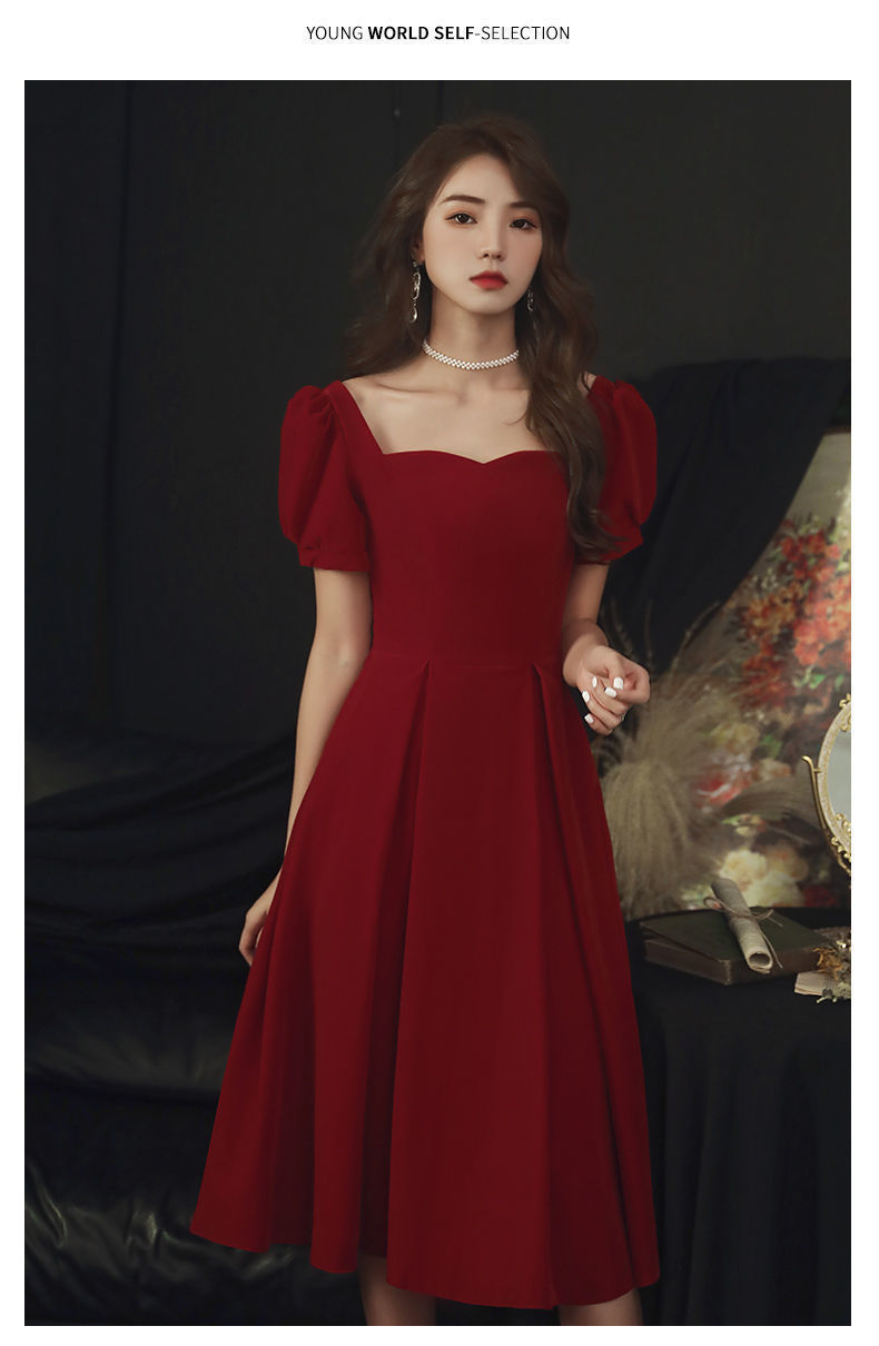 敬酒服新娘2021新款酒红色伴娘礼服平时可穿宴会气质年会裙子