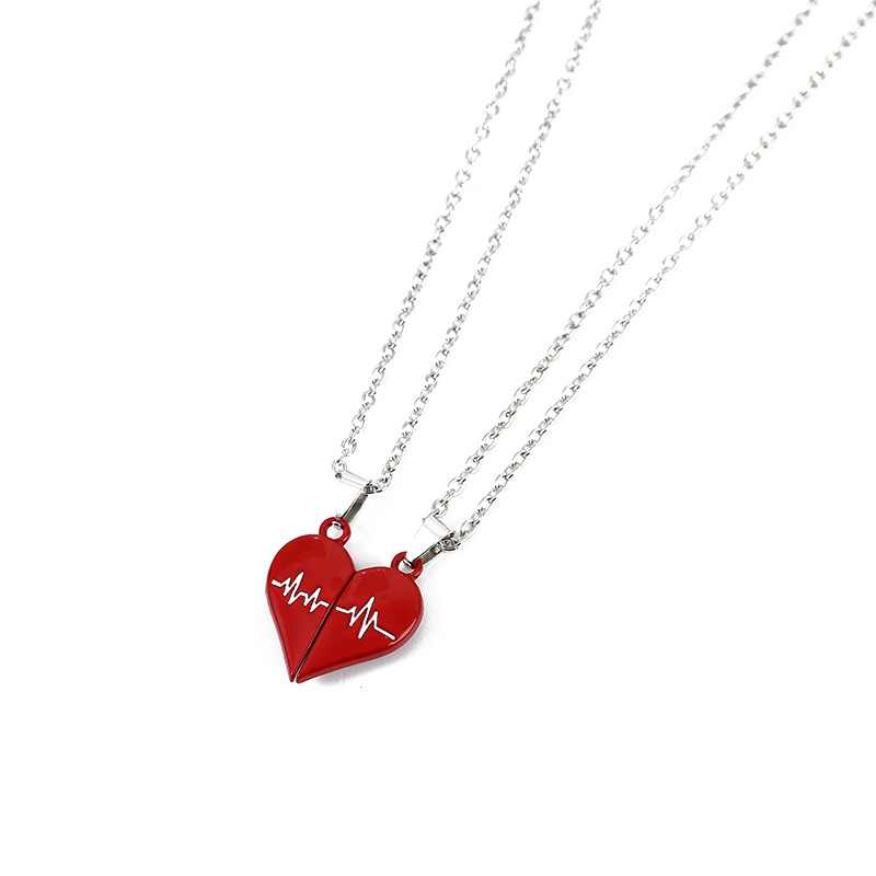 New Love ECG Couple Necklace Simple Special-Interest Design Magnet Pendant a Pair of Magnetic ECG Necklace