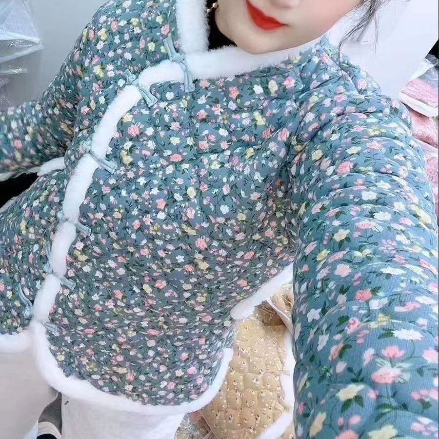 花棉袄女东北冬季节复古棉质农村妈妈村姑男外套套装抖音网红同款