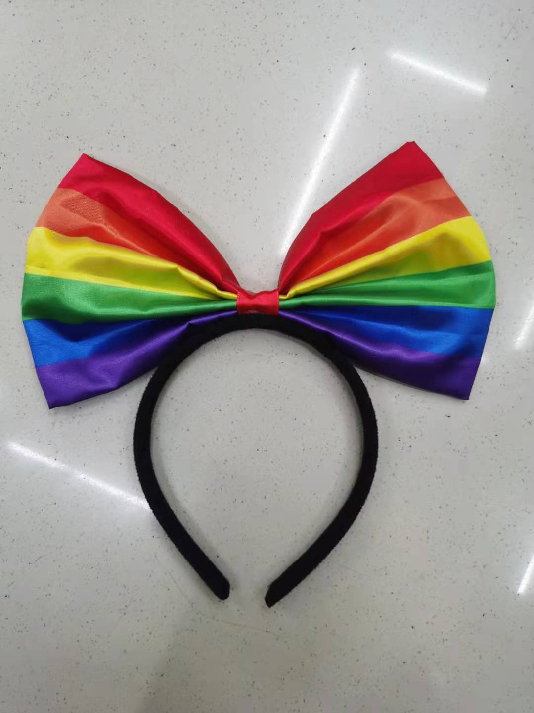 六彩彩虹发箍节日派对舞会道具万圣节同性蝴蝶结发饰条纹跨境货源