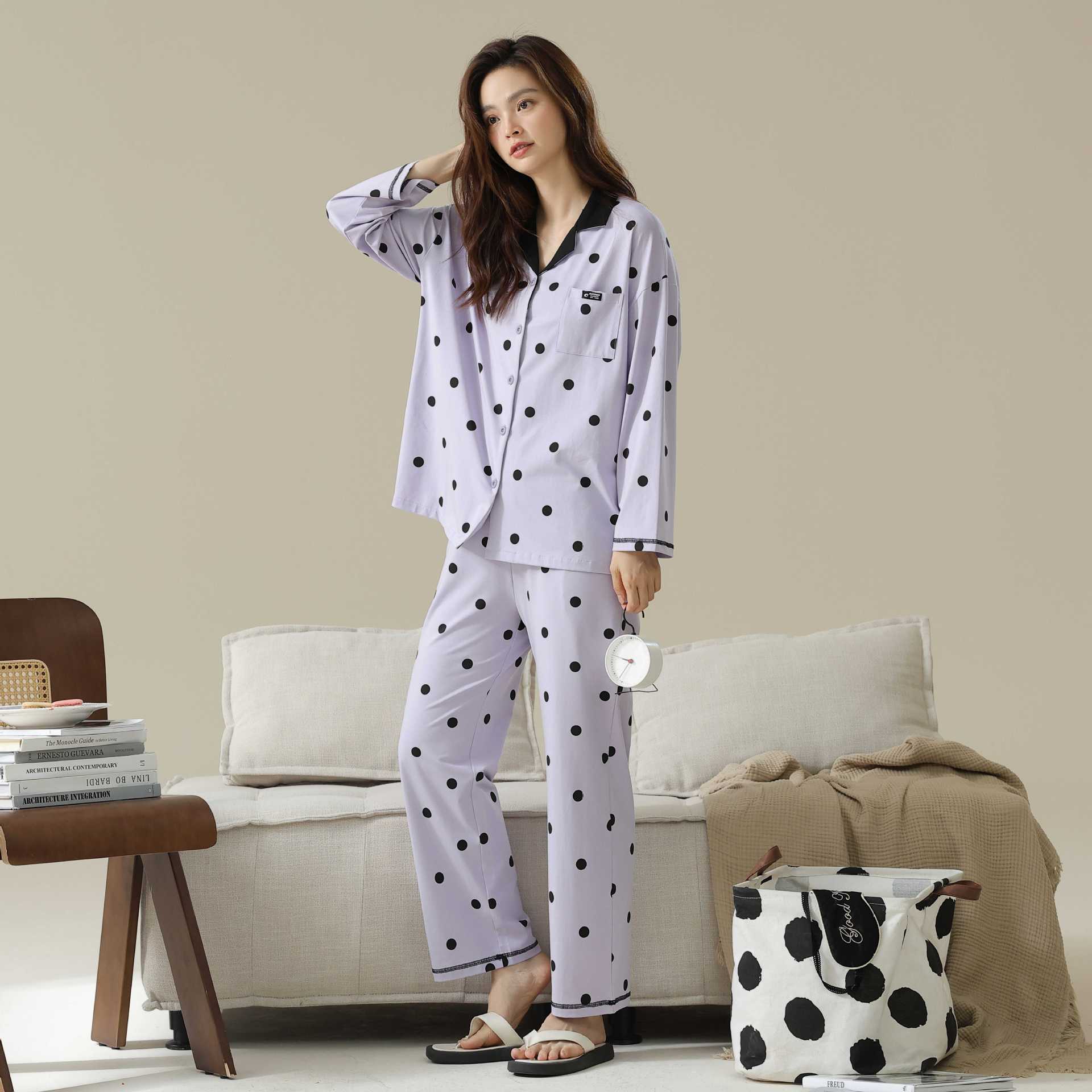 【抗菌棉】秋季新款纯棉长袖睡衣女拉架棉休闲家居服开衫女士套装